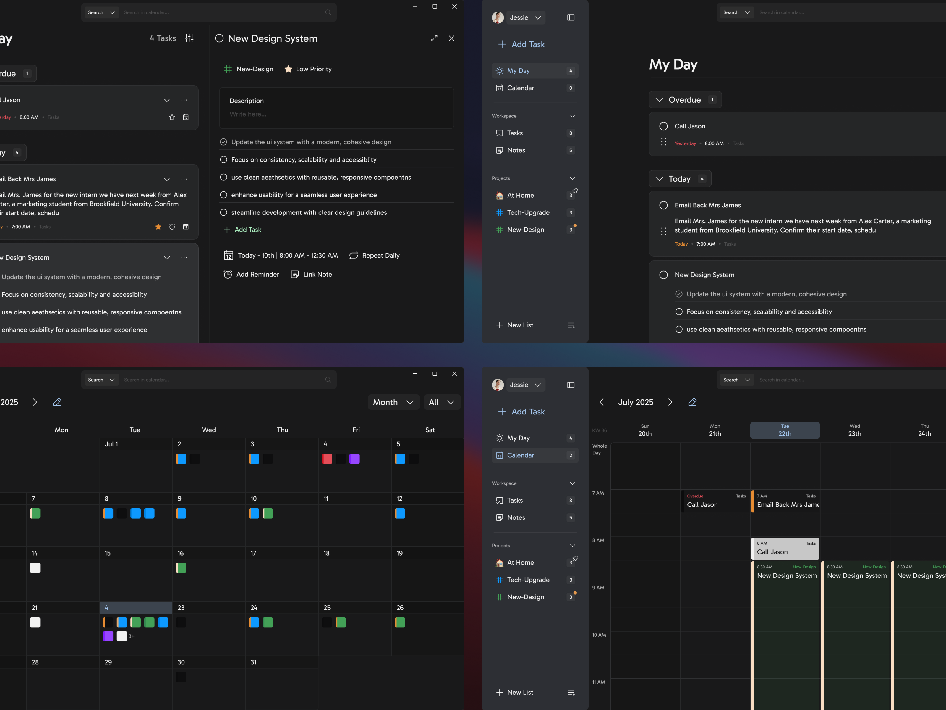 Todo / Scheduler App | Desktop V2 calendar darkmode dashboard desktop manage nav organize todo ui