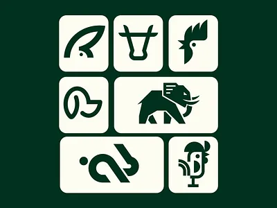Collection of animal logos animal branding bull cow dog elephant farm food friend graphic design logo logo design logodesign logotype minimal rabbit rancho rooster simple symbol