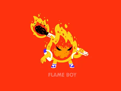 Flame Boy backpack boss boy character character design fire flame illustration matchstick procreate sneakers thierry fousse videogame villain