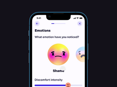 Therapixie — Emotions slider animation 3d animation behance cbt clean cognitive emoji emotions illustration interaction journal light mental health mood motion graphics prototype slider therapy ui