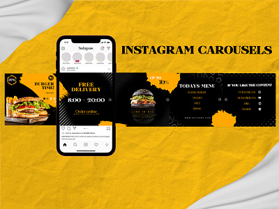 INSTAGRAM CAROUSELS burger post graphic design insta carousels photoshop