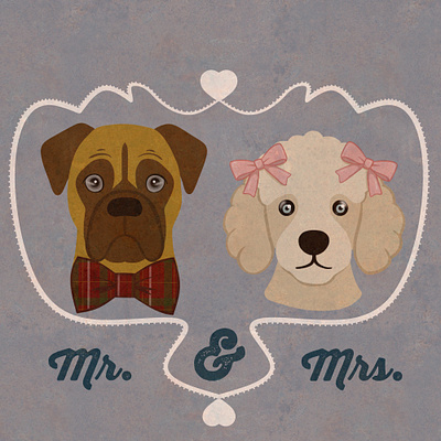 Mr. & Mrs. animal illustration bride and groom compromise cute dogs fun design illustration love retro wedding wedding invitation