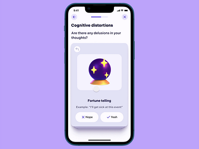 Therapixie — Cards swipe interaction 3d 3d illustration animation behance cards cognitive distortions emoji interaction mental health prototype psychology swipe tinder ui