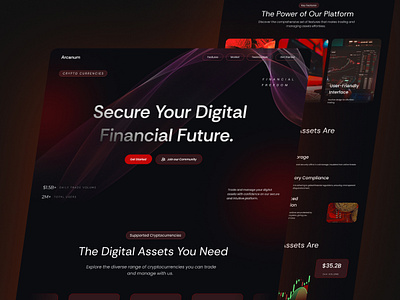 Cryptocurrency Dark Futuristic Landing Page about us app blockchain blog button card crypto crypto dashboard design cryptocurrency dashboard design ecommerce landing landing page design modern modern app design portfolio ui website