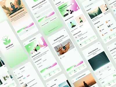 Wellness & Meditation App. app design branding clean design fitness app illustration logo stress ui ux wellness