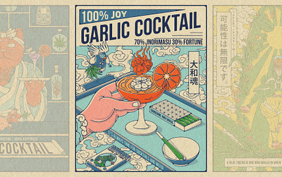 Garlic Cocktail Editorial illustration clouds cocktail editorial fire graphic design hand illustration japan japanese orange tattoo vector