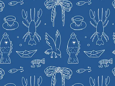 Fishermancore aesthetic pattern creative market design elements fishermancore hand drawn illustration pattern sea seamless summer vector whimsical