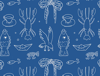 Fishermancore aesthetic pattern creative market design elements fishermancore hand drawn illustration pattern sea seamless summer vector whimsical