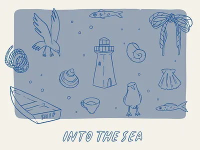 Into the sea card card creative market design elements fishermancore hand drawn illustration pattern sea summer vector