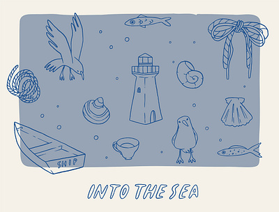 Into the sea card card creative market design elements fishermancore hand drawn illustration pattern sea summer vector