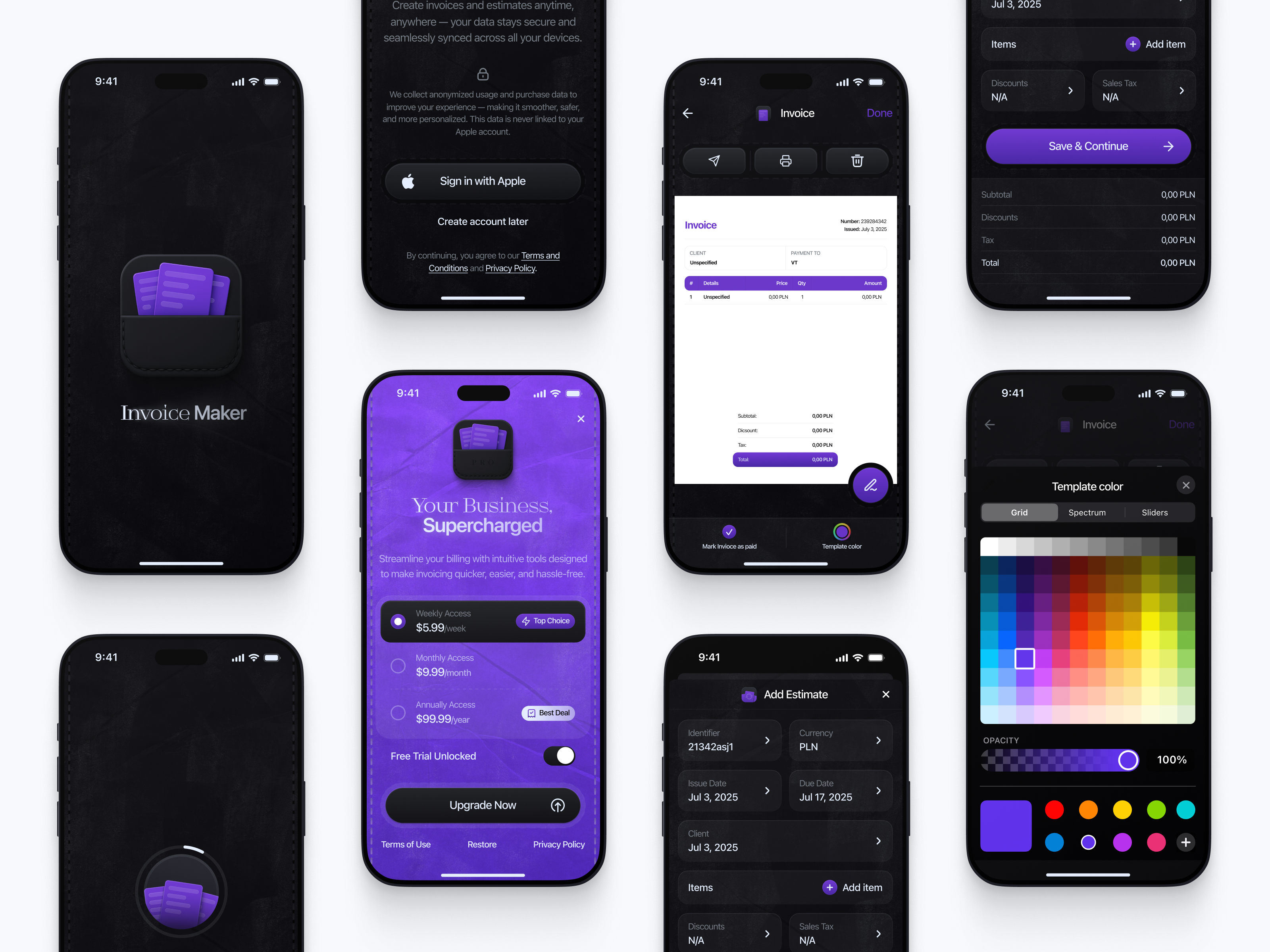 🧾 Incoice App billing color picker dark mode finance app invoice ios app mobile ui product design ui design ux design