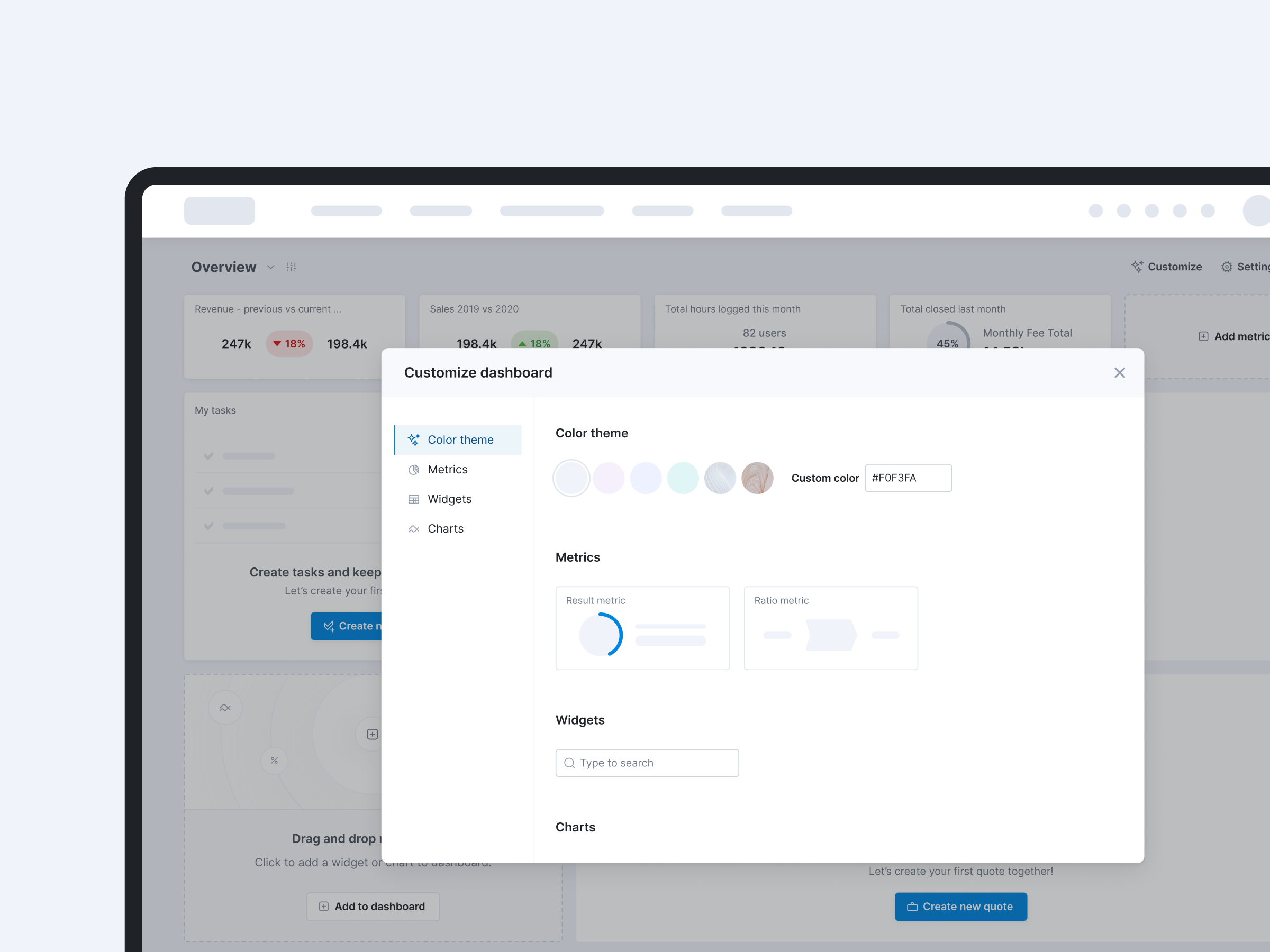 Customizable PSA Dashboard Concept cutomizable dashboard dashboard product design