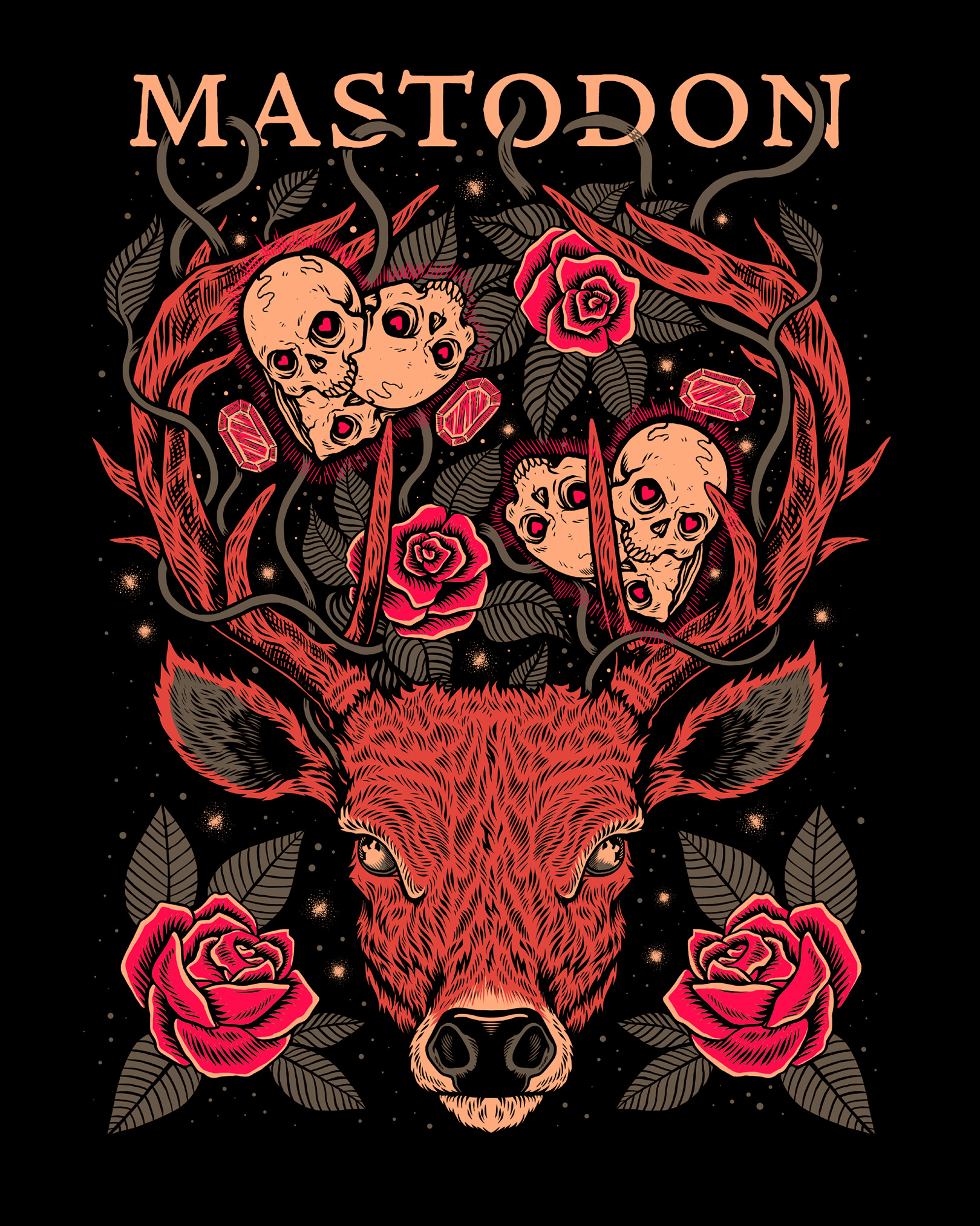 Mastodon band deer drawing illustration mastodon merch nature skull tshirt valentines
