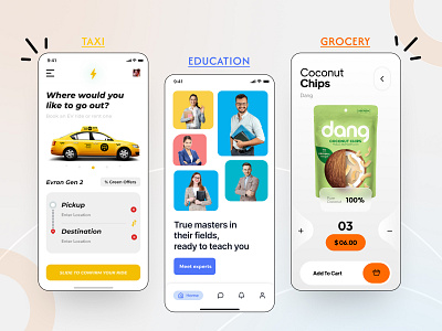 Apptechies | Taxi, Education & Grocery App UI app appdesign appui digitalsolutions educationapp freelancedeveloper groceryapp mobileappdesign mobileappdevelopment mobileui screens ui uidesign