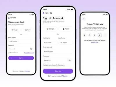 Modern Login & Signup Screen – Clean UI/UX Design app app design authentication authentication ui ux clean ui design forgot password hotel booking ios login screen login screen ui login ui mobile mobile app mobile app ui onboarding screen registration sign in sign up signup signup screen design