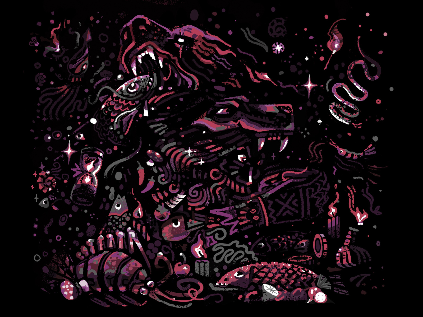 Bearskin abstract adobe bear black brush darkfairytale darktale fairytale fish grimm grimmbrothers illustration muti photoshop pink sparkle