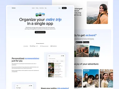 Travel App Website Design adventure app blue booking app clean landing page tourism travel travel agency travel app traveling trip trip planner web web design website website design