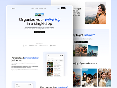 Travel App Website Design adventure app blue booking app clean landing page tourism travel travel agency travel app traveling trip trip planner web web design website website design