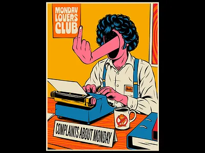 Monday Lovers Club Office coffee design figurative art flat color funny human humour illustration monday parody pop pop art psychedelic retro scene surrealism trippy typography vector vintage