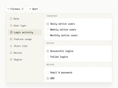 Filters design figma filter freelance product design product designer saas saas design sort sorting ui uiux uiux design user experience user interface ux uxui web app web application