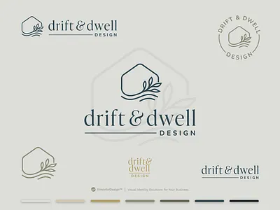 Drift & Dwell Logo Variations and Lockups aesthetic ampersand architecture branch color palette feminine floral home house interior design lake line art lock up logo lockups logo system luxury real estate typography variations water