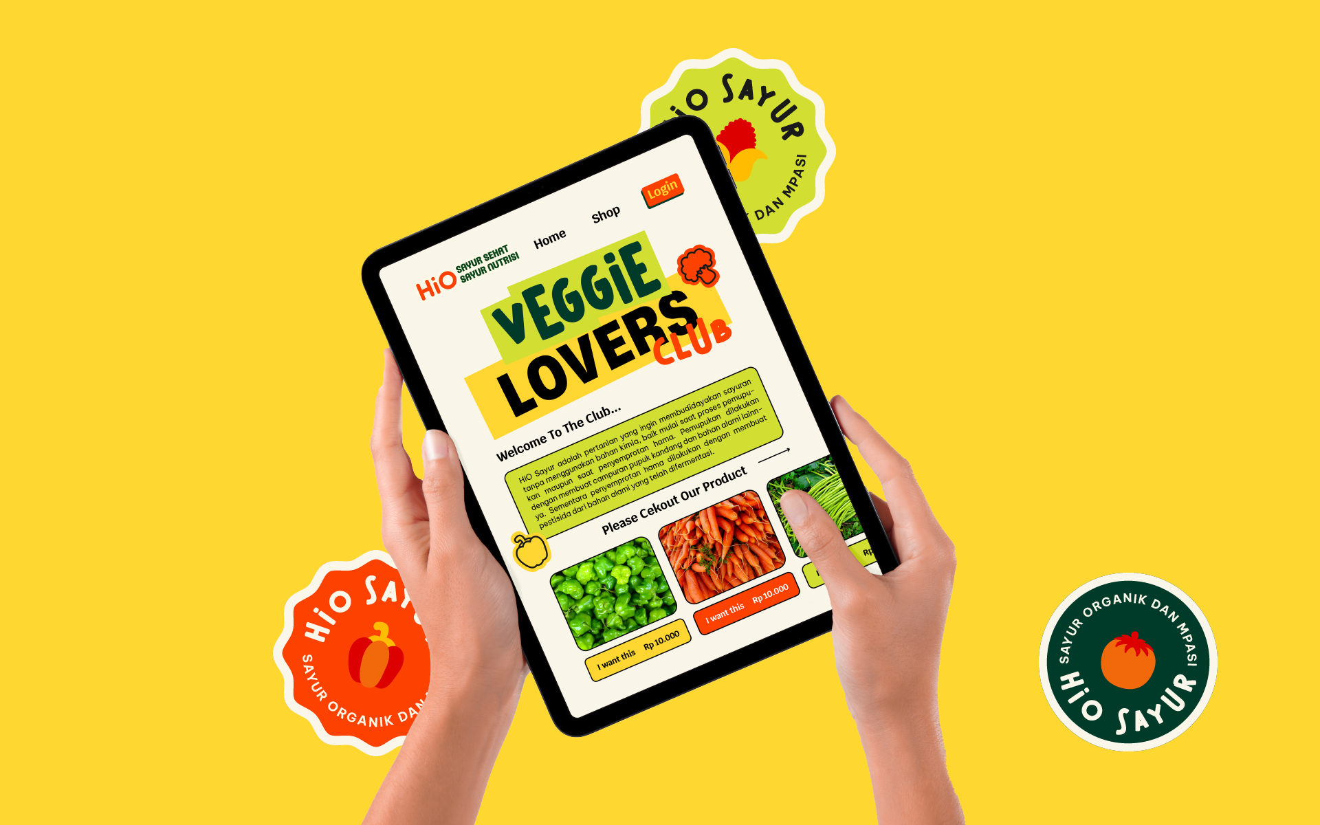 HiO Sayur - Organic Vegetable Brand Design brand identity branding font pairing food container graphic design label design logo logotype nature organic packaging design print design vegetable visual identity