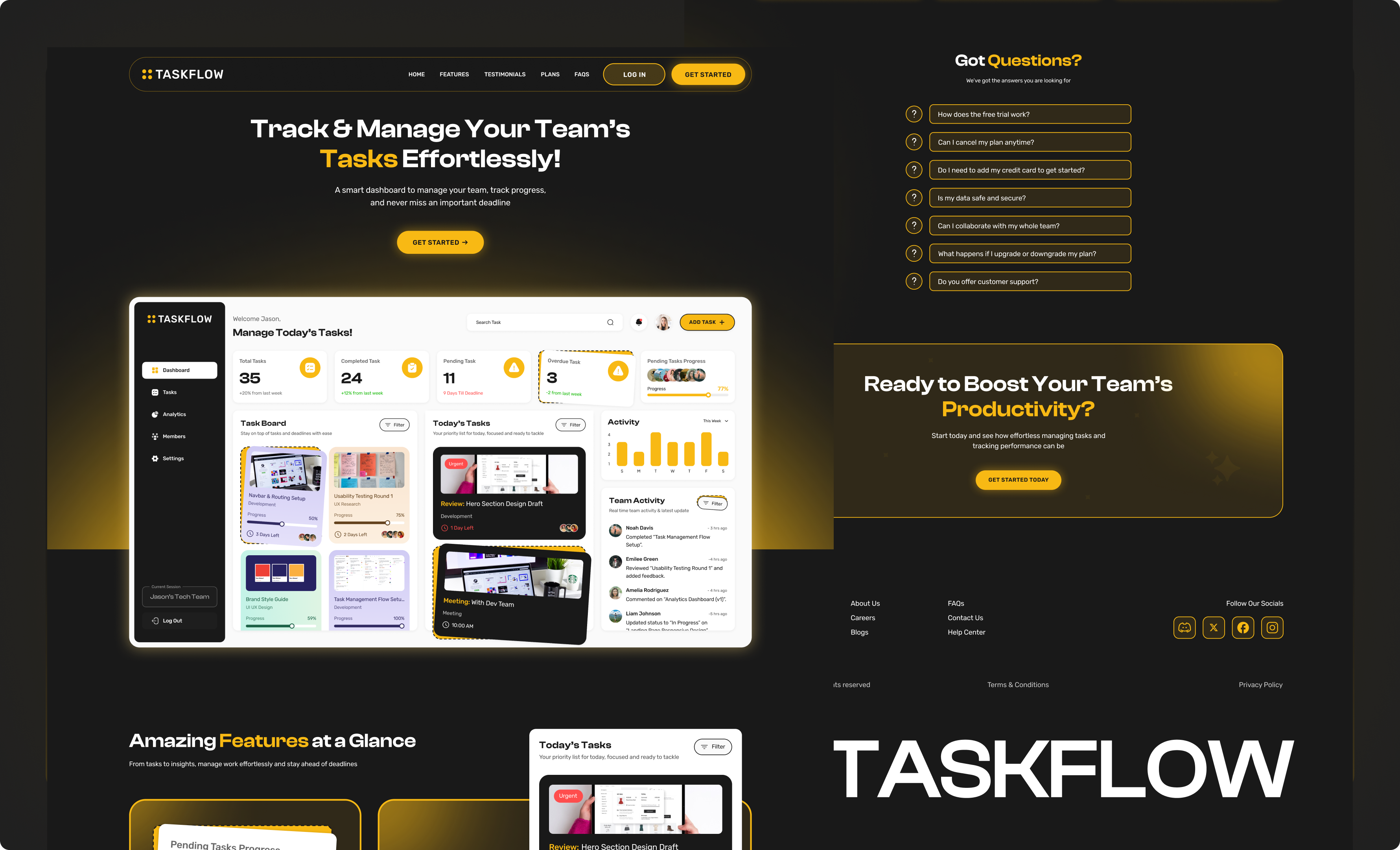 TaskFlow - Landing Page Design branding dark design design ecommerce figma figma design graphic design hello hire hire me illustration landing page logo task task management ui ui ux design vector web design website design