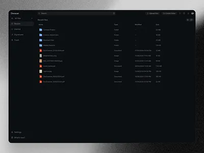 Recent files — Docscan dark file manager files graphic design interface product recent files service startup storage ui ux web website