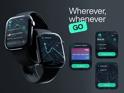 Ride-hailing app on Apple Watch: Modern Wearables apple watch branding design logo uber ui ui design uiux ux ux design wearables