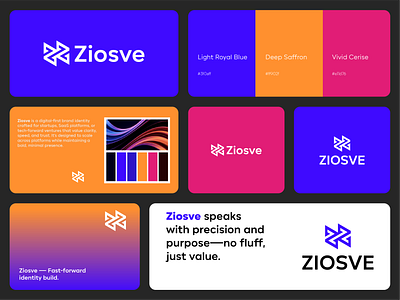 Ziosve — Fast-Forward Brand Identity System 3d mockup color palette digital first geometric logo design gradient design hdr visuals identity design modern visual identity premium branding startup branding system typography ui ziosve brand identity