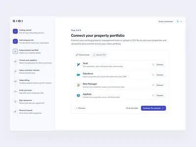 Property Management Onboarding - Integrations b2b enterprise design enterprisedesign integrations onboarding onboarding flow onboarding integration product design steps ui ui design ux visual design wizard