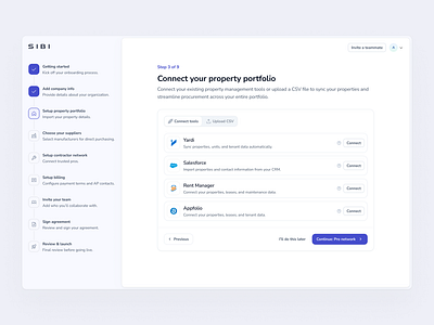 Property Management Onboarding - Integrations b2b enterprise design enterprisedesign integrations onboarding onboarding flow onboarding integration product design steps ui ui design ux visual design wizard