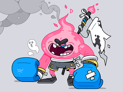 The Pyro Pugilist. 2d angry badguy boxer boxing cartoon character characterdesign fire flag ghost gloves illustration illustrator martialarts pink