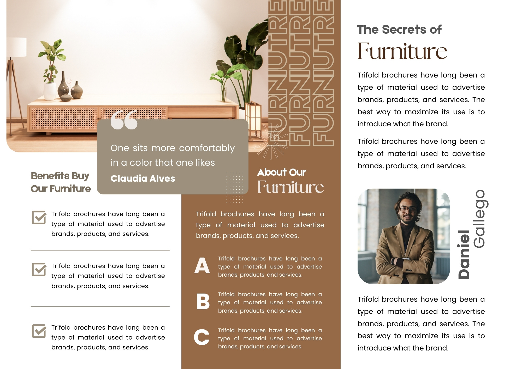 Modern Trifold Brochure Design – Interior Furniture Branding branding creative brochure mockup design digital marketing flyers graphic design marketing social media