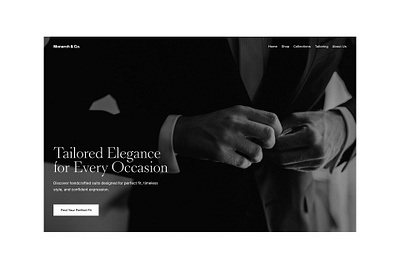 Website for Suit Shop black and white clean design clothing website design figma framer grayscale hero section landing page minimal design simple website suit website typography ui user interface ux web design webflow website wedding