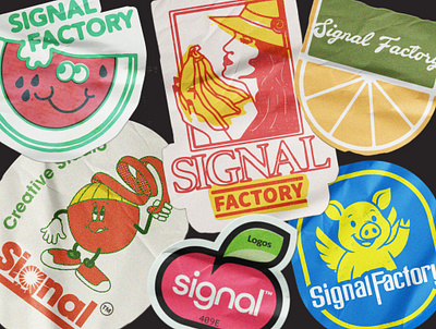 Vintage Fruit Stickers badge banana branding chiquita fruit stickers graphic design illustration logo orange pig watermelon