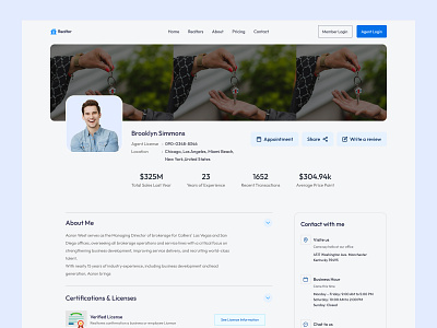Realtor Profile Page 3d animation app apps behance branding dashboard design dribbble graphic design icon illustration landing page logo motion graphics typography ui ux vector web