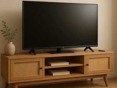 3D Modern TV on Wooden Stand living room inspiration modern tv setup realistic 3d model sleek home design wooden console table