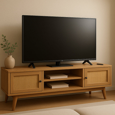 3D Modern TV on Wooden Stand living room inspiration modern tv setup realistic 3d model sleek home design wooden console table