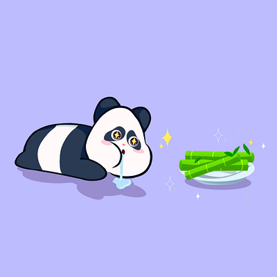 Bamboo! baby bamboo cartoon chibi cute design figma graphic design hungry illustration logo mouth water panda purple sweet vector water