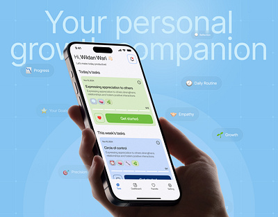 Mobile App UI for Daily Goals & Self-Improvement animation app branding coaching dashboard design habit tracking illustration ios app logo mobile app product saas app ui ux