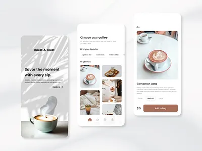 Roast & Toast I Online Coffee Shop branding clean coffee design food home logo menu minimal mobile mobile design onboarding online order product shop shopping ui user interface ux