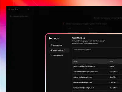 Manage Your Team — Invite, Edit & Collaborate application component craftora dark design edit interface invite list member menu modal mode nav panel saas table theme ui ux
