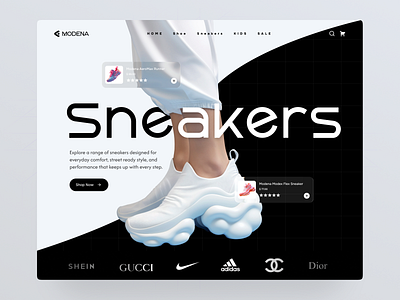 Modena – Premium Sneaker Store Website Design 👟 adidas branding cleanui creativeagency design ecommerce fashion landingpage minimal modern nike onlinestore rompweb shoestore shopping sneakers streetwear uiux webdesign