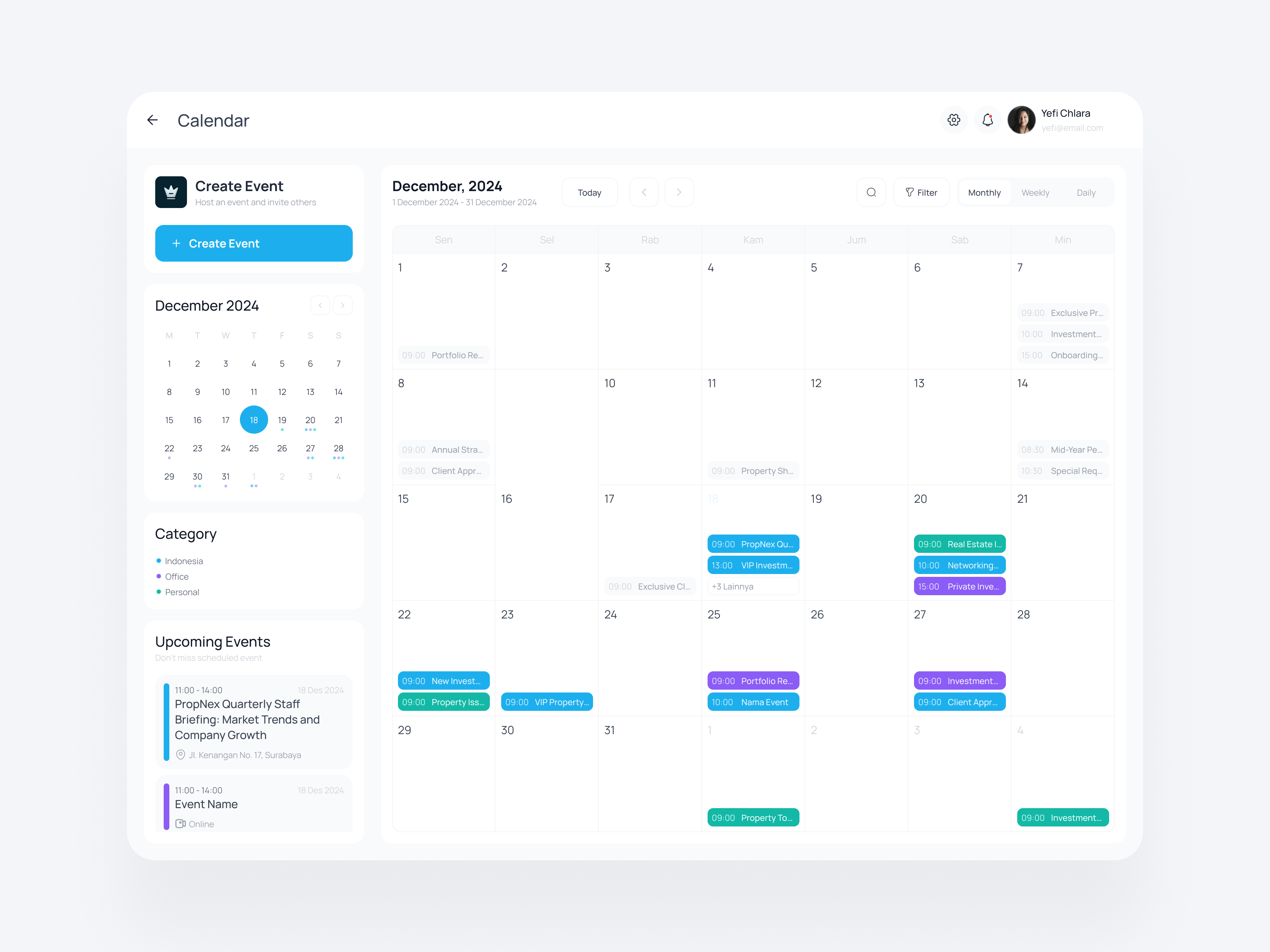 Calendar & Scheduling App - Event Management Dashboard blue calendar clean dashboard design desktop event event management minimalist modern scheduling section soft ui ui design uiux ux web design website white