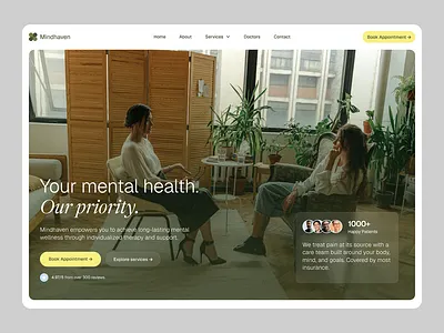 Mindhaven: Healthcare Consultancy Website | UI Design 3d animation branding clean design figma figma design framer framer design graphic design health healthcare interactive logo motion graphics ui web design webflow website website design