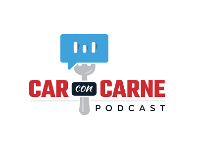 Car Con Carne Podcast Logo - Concept 1 blue brand branding car carne chat clean dialogue fork identity logo mark podcast professional red simple talk talk bubble typography