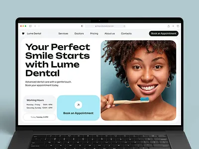LumeDental: Dental Clinic Website | UI Design 3d animation branding clinic dental design figma framer graphic design illustration logo motion graphics ui web design webflow website website design wix