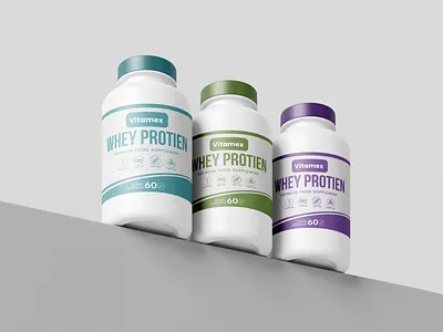 Vitamex Whey Protein — Premium Label & 3D Packaging Mockup 3d 3d mockup bag design beauty bottle box care fitness graphic design health label logo packaging personal care rendring supplement supplement bottle supplement design supplement label
