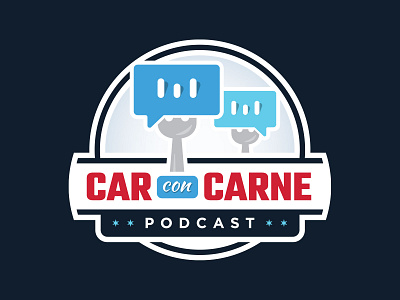 Car Con Carne Podcast Logo - Concept 2 blue brand branding chat circle clean dialogue eat enclosure fork identity logo logotype mark podcast red sophisticated talk talk bubble typography